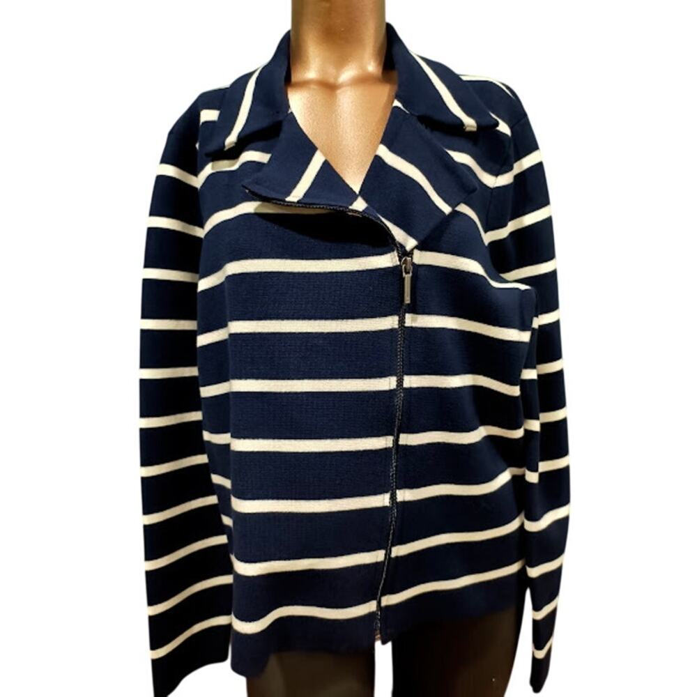 Chaps NWT Striped Zip Up Jacket,‎ Navy and White, Size XL
